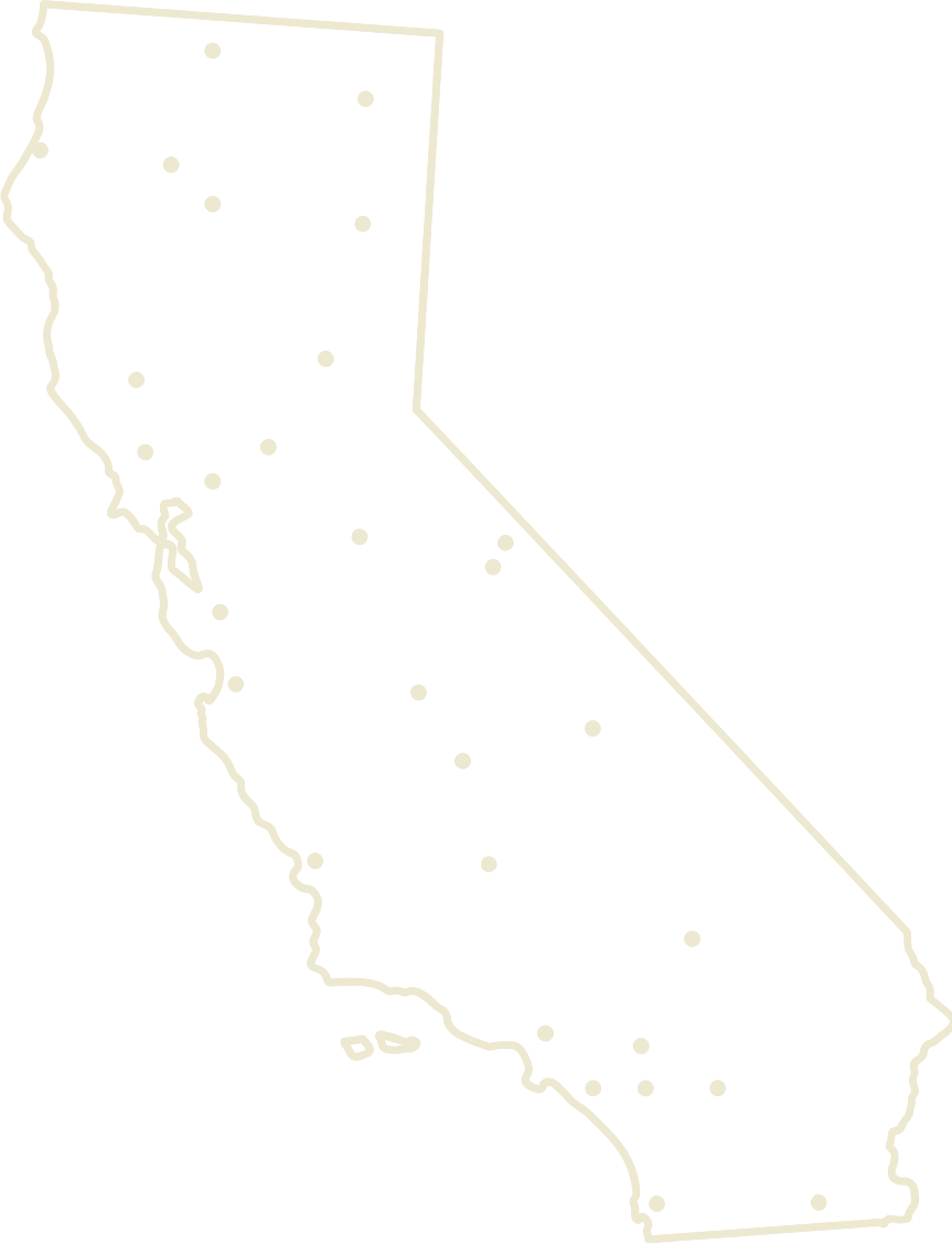 California map with partnership locations marked across the state